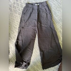 Dark Gray Cut Loose Wide Leg Linen Pants